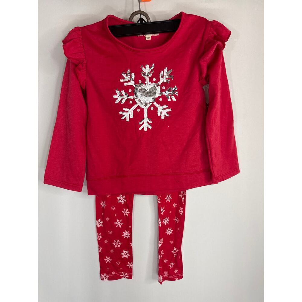 Btween Winter Holiday Theme Sequined Snow Flake Patterns Red Girls Size 6 NWT